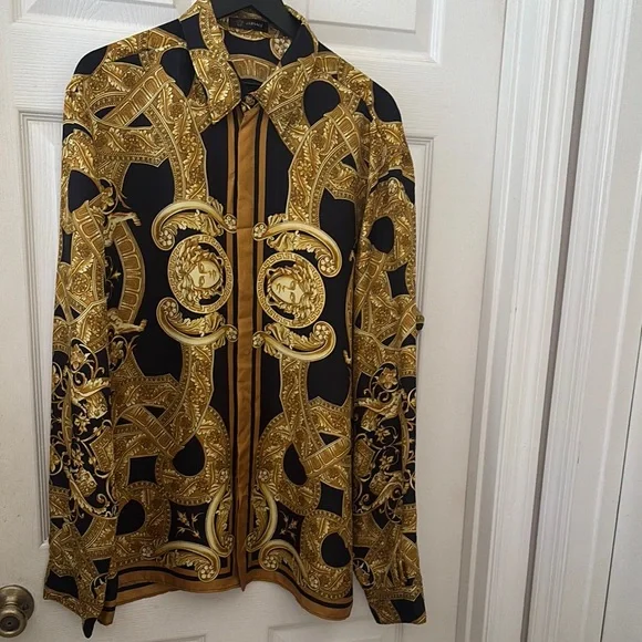 Versace Baroque Print Shirt - Black and Gold - Picture 1 of 14